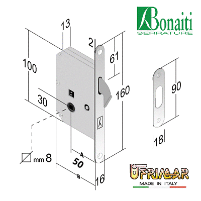 SERRATURA GANCIO BONAITI CON QUADRO CANNA DI FUCILE SERRATURA PORTA SCORREVOLE