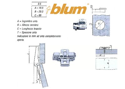 CERNIERA BLUM CLIP PER ANTA LEGNO A BATTUTA FORO 35 A SCATTO CON BASETTA