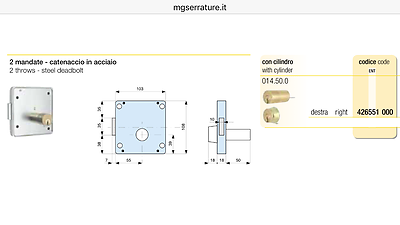 SERRATURA MG 426 55 1 DX PER PORTA PORTONCINO CANCELLETTO DA APPLICARE C/CILIN.