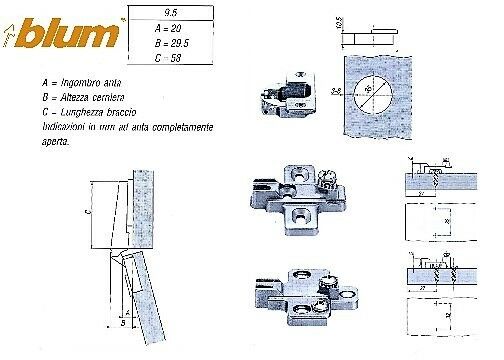 CERNIERA BLUM MODUL PER ANTA LEGNO A SORMONTO MEZZO COLLO FORO 35 CON MOLLA