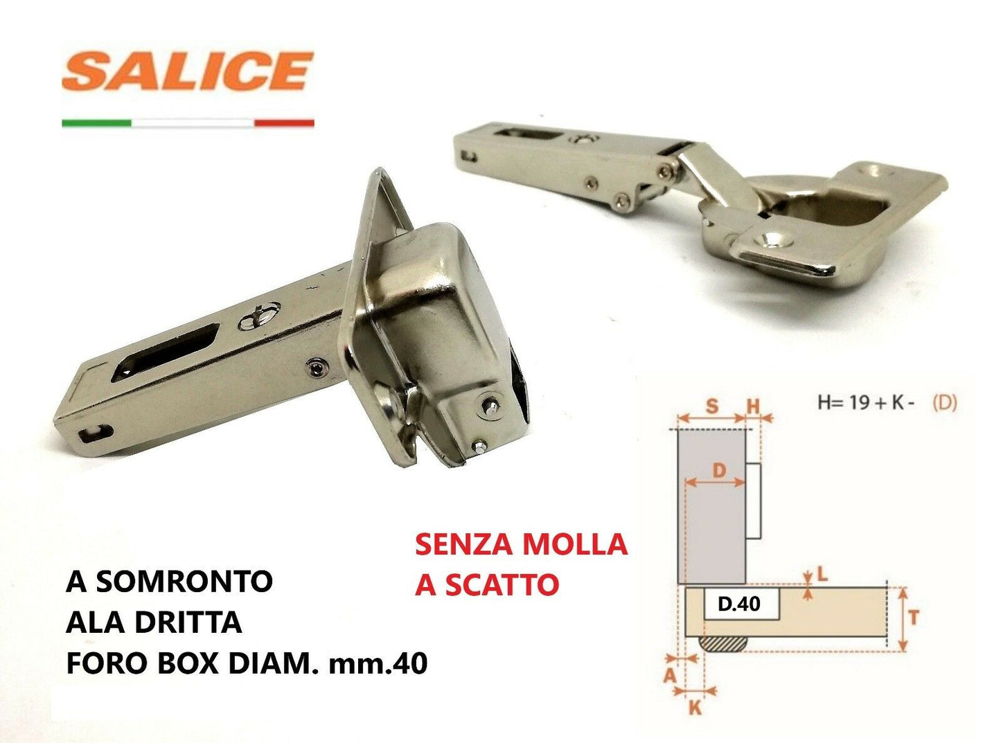 CERNIERA SALICE FAA CFA5A99 FORO mm.40 A SORMONTO COLLO 0 SENZA MOLLA A SCATTO