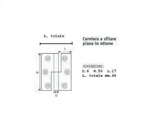 CERNIERE PER MOBILI ANTICHI IN OTTONE TIPO PIANO mm.50x40 Dx/Sx SFILABILE D.mm.6