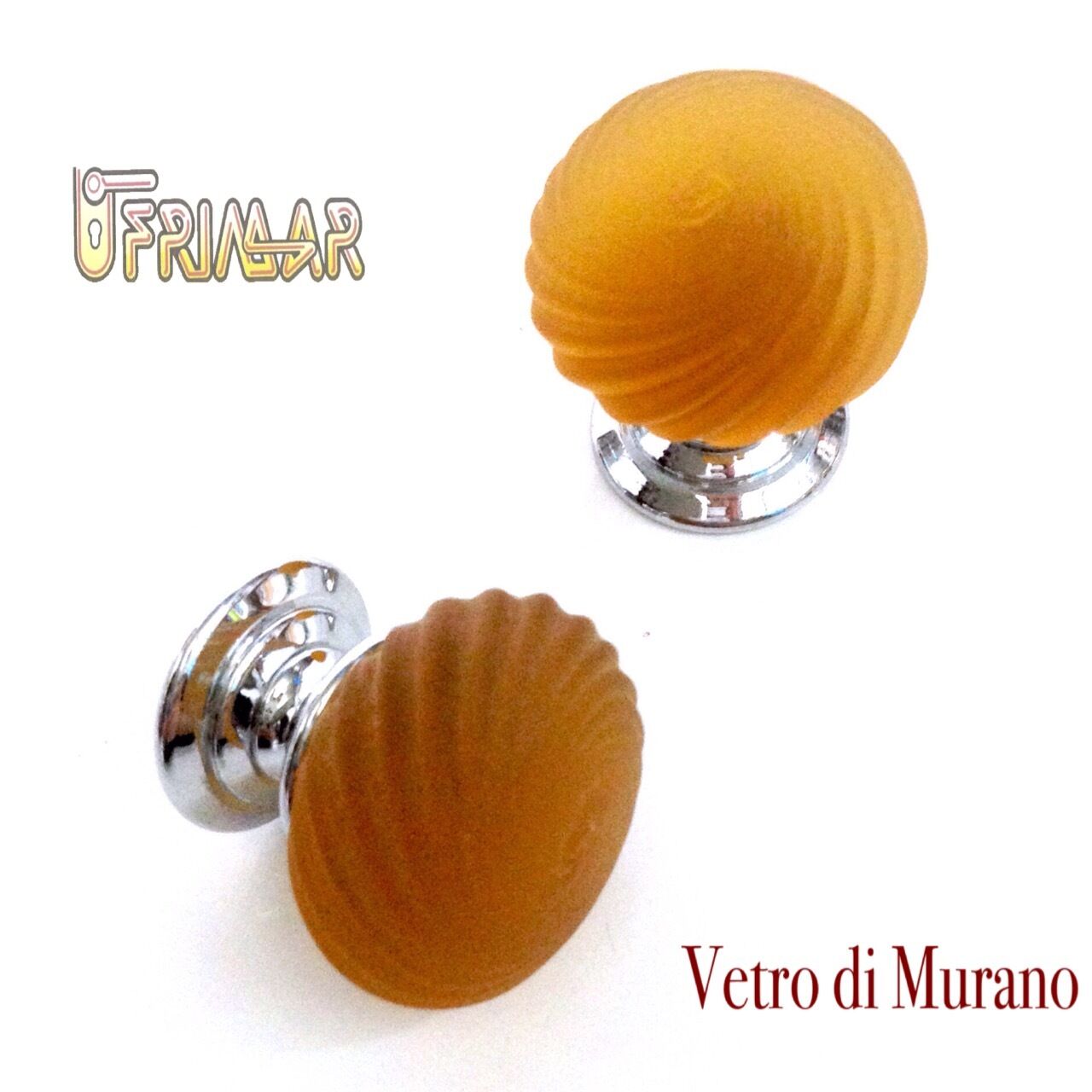 POMOLO VETRO MURANO D.mm.30 AMBRA ACIDATO con base CROMO LUCIDO Made in Italy