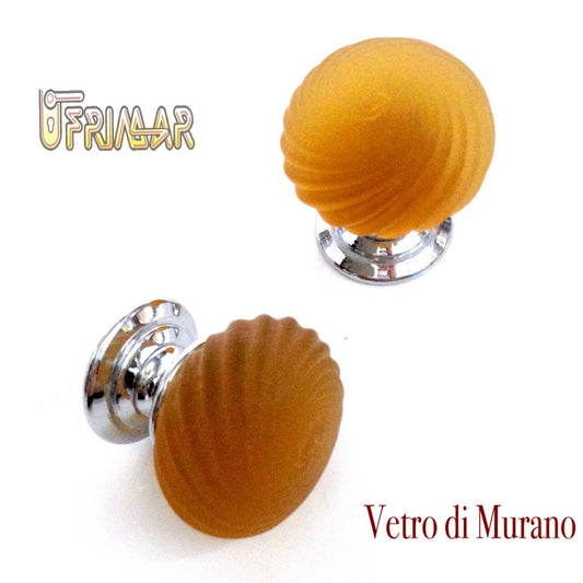 POMOLO VETRO MURANO D.mm.30 AMBRA ACIDATO con base CROMO LUCIDO Made in Italy