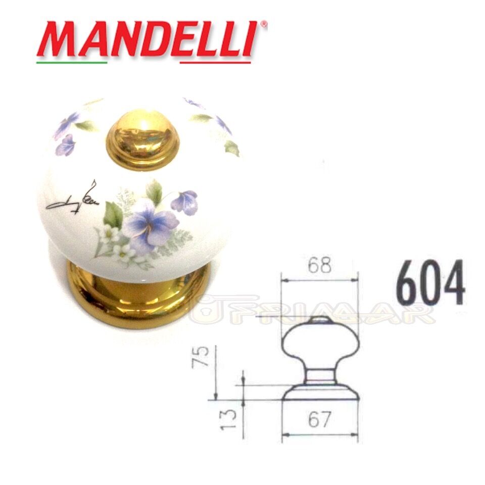 POMOLO PER PORTA PORCELLANA MANDELLI ART.604 Fin. ORO LUCIDO E PORC. CON DECORO