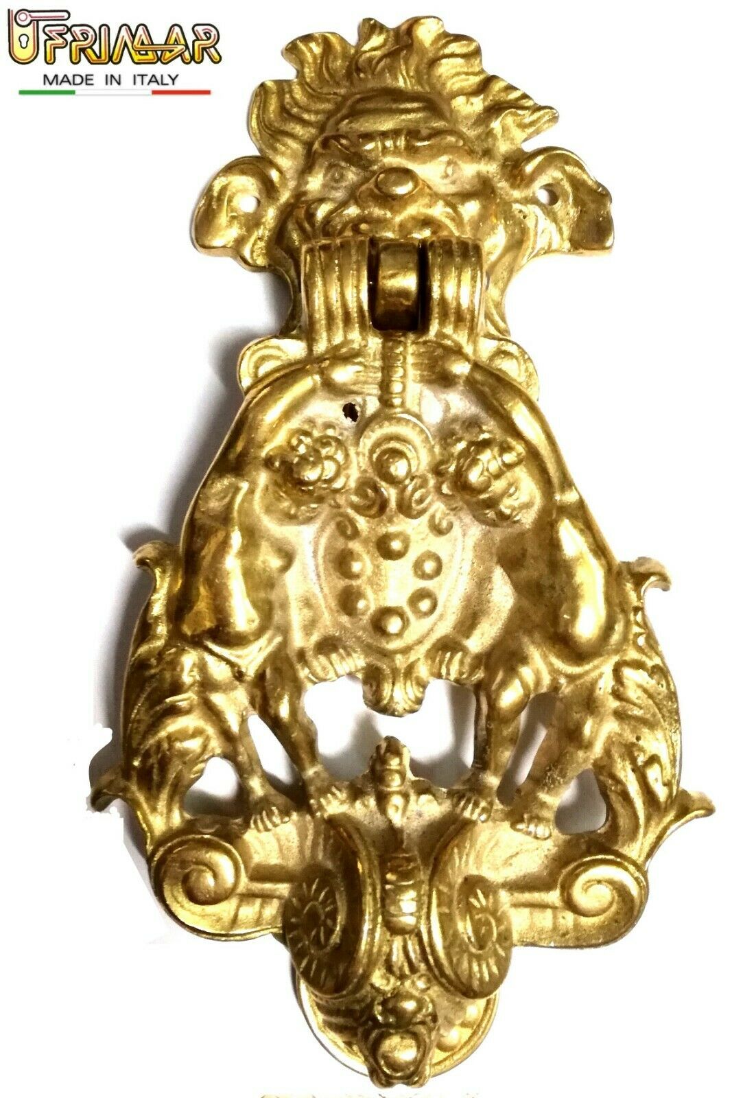 BATTENTE PORTA PORTONE TESTA LEONE IN OTTONE PESANTE D.mm.280x150 BATTACCHIO