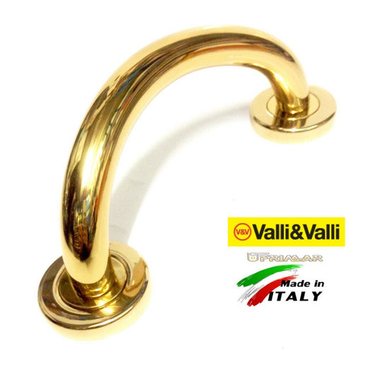 MANIGLIONE PORTA OTTONE VALLI E VALLI mm.210 CURVO K1188 ORO LUCIDO Int. mm.160