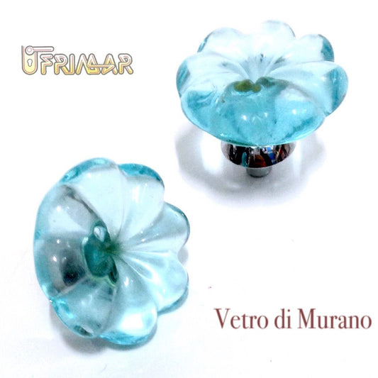 POMOLO VETRO MURANO D.mm.30 ACQUAMARE LUCIDO base CROMO LUCIDO Made in Italy