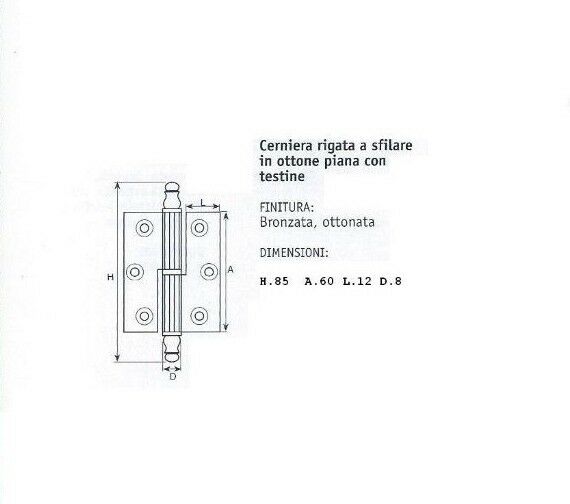 CERNIERE PER MOBILI ANTICHI BAROCCO TIPO PIANO mm.60x40 BRONZO DX/SX SFILABILE
