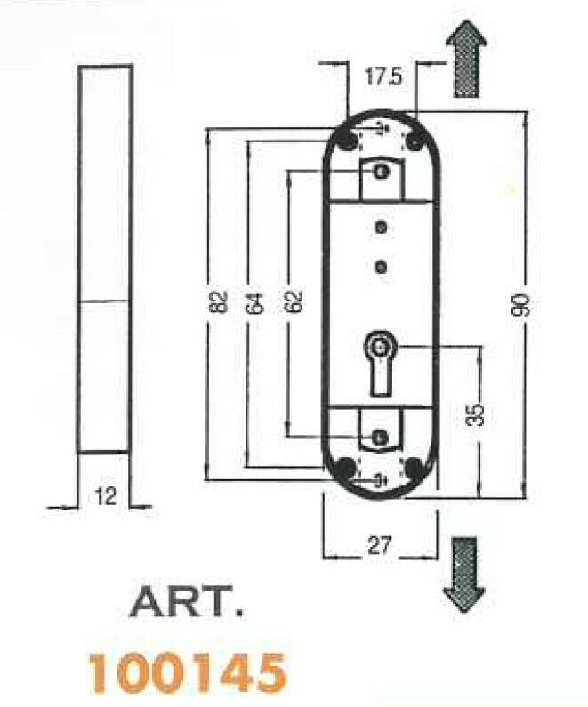 SERRATURA PER ARMADIO A STRINGA CAS 145 SERRATURA OVALE MOBILI ANTICHI mm.90x27