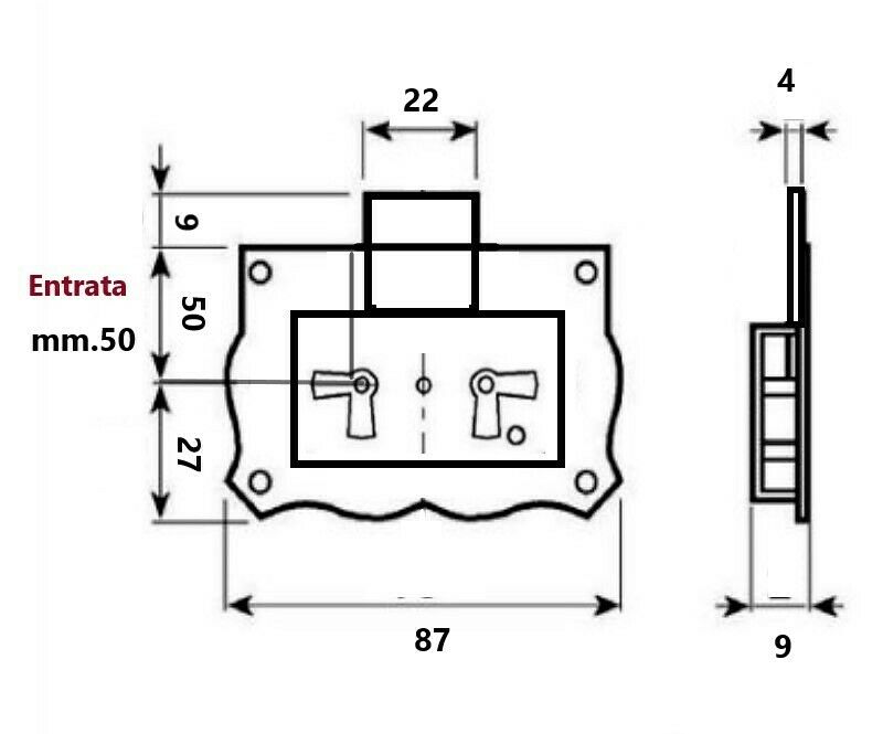 SERRATURA PER MOBILI ANTICHI Entrata mm.50 CASSA INCASSO 572/A FASEM AMBIDESTRA