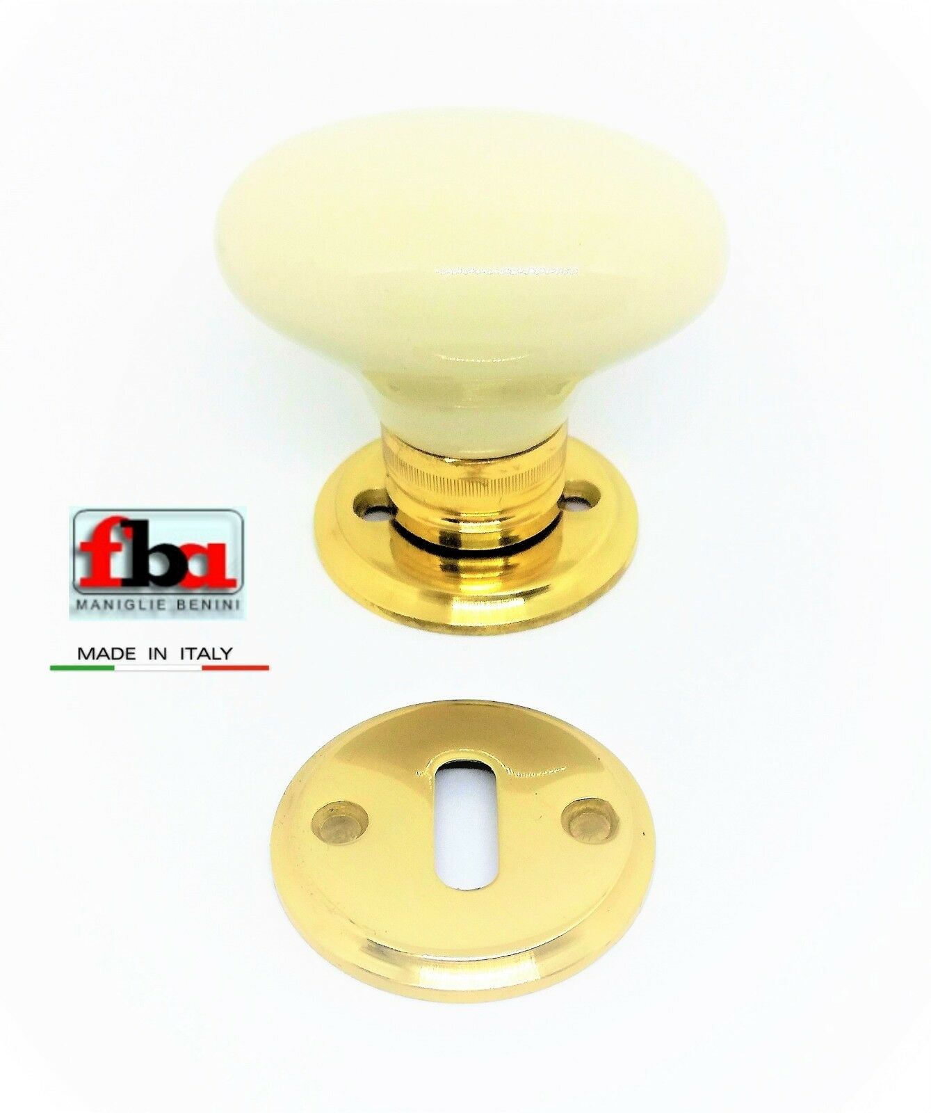 Pomolo porta ceramica Pomello ovale porcellana Avorio e Ottone FBA FLORA patent