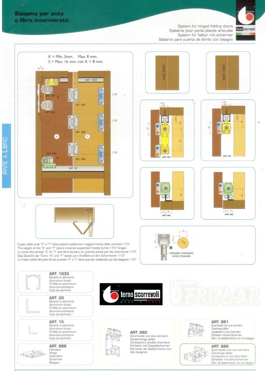 Scorrevole con 1 Cerniere Terno scorrevoli 886 876 inferiore per ante a libro
