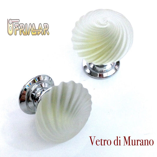 POMOLO VETRO MURANO D.mm.30 TRASPARENTE ACIDATO base CROMO LUCIDO Made in Italy
