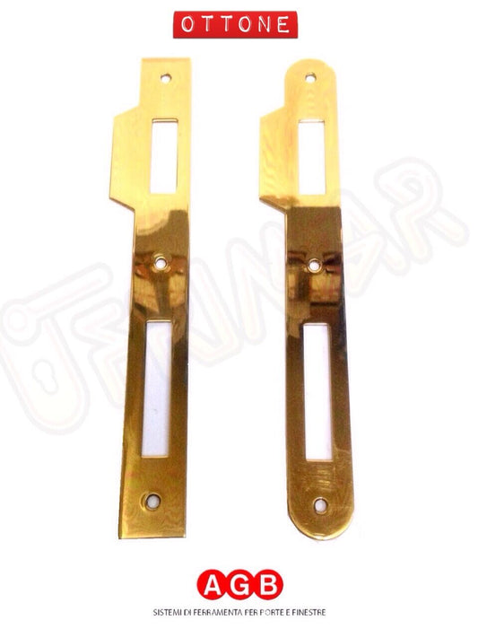 INCONTRO FRONTALE PER SERRATURA PATENT AGB GRANDE mm.22x193 IN OTTONE CON ALETTA