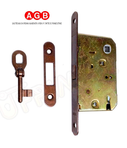 SERRATURA AGB SCIVOLA A GANCIO 01771.50 BRONZATA CHIUSURA Q.8 + CHIAVE DI BLOCCO
