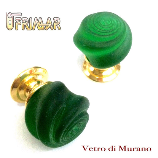 POMOLO VETRO MURANO D.mm.30 VERDE ACIDATO base OTTONE LUCIDO Made in Italy