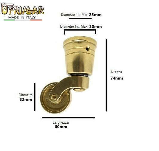 RUOTA OTTONE CON BICCHIERE X MOBILI SCRIVANIE SEDIE TAVOLI ANTICHI OTTONE LUCIDO