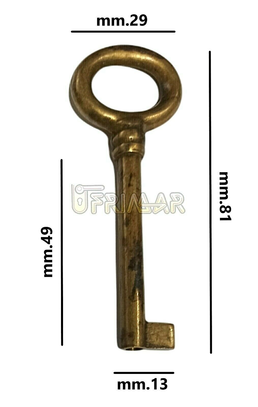 CHIAVE PER MOBILI ANTICHI MAPPA PICCOLA IN STILE gambo mm.49 OTTONE ANTICO