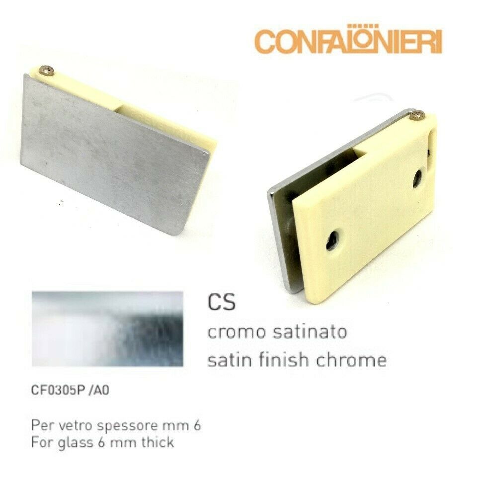 COPPIA CERNIERE PER ANTA VETRO mm.6 CONFALONIERI UCG 305PA CROMO SATINATO 67x35