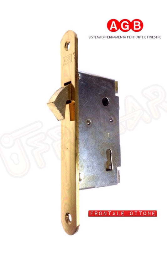 SERRATURA PER PORTE SCORREVOLI AGB 00701.40 E.mm.40 OTTONE CHIUSURA CON CHIAVE