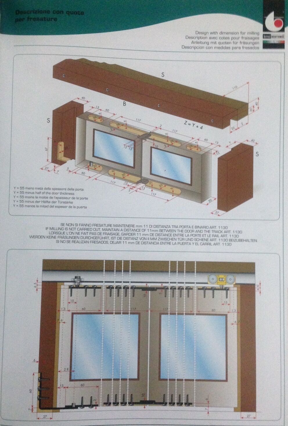 BINARIO 1130 MT.1,5 ANTE SCORREVOLI LEGNO APERTURA A LIBRO ART.1145/1148 TERNO