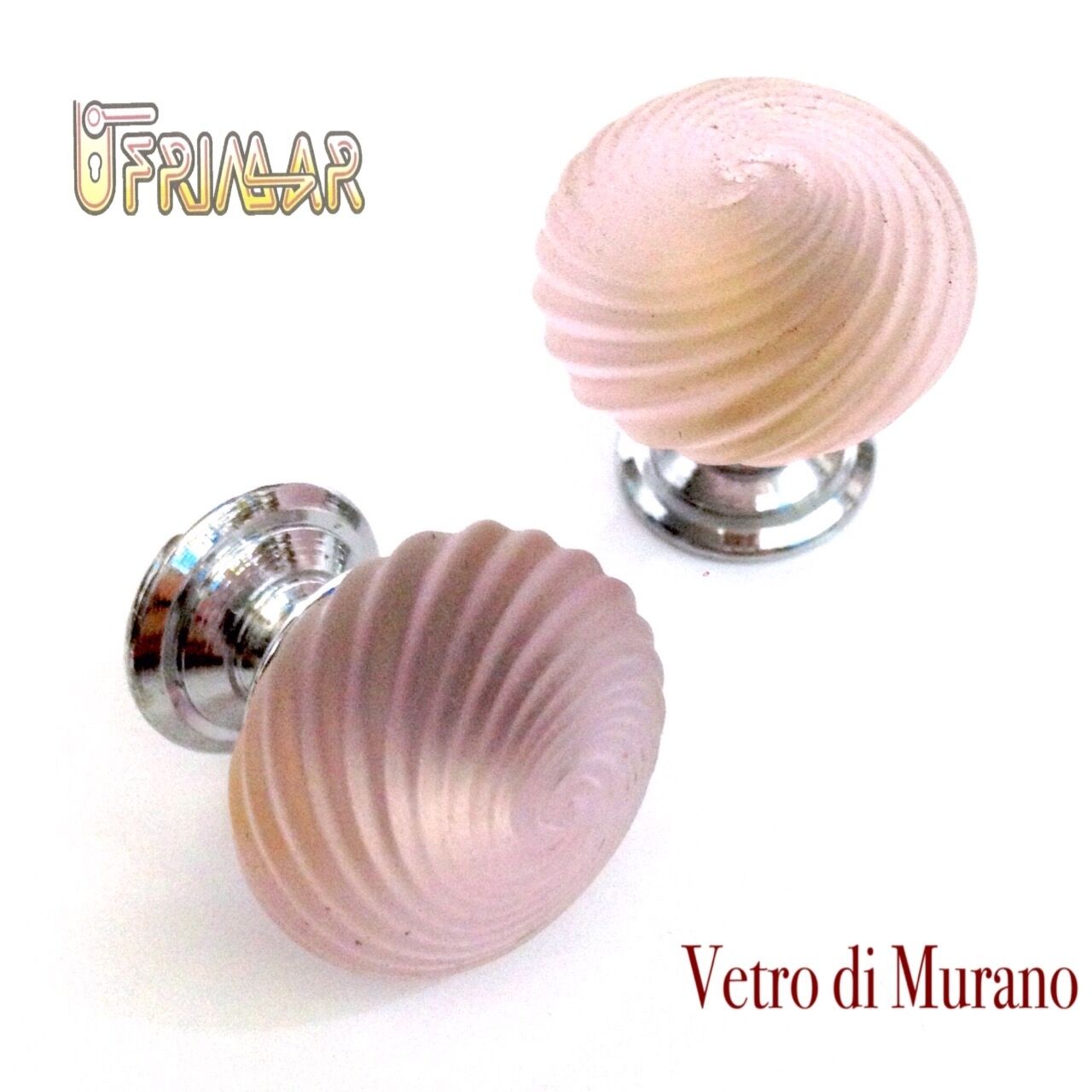 POMOLINO VETRO MURANO D.mm.25 ROSA ACIDATO con base CROMO LUCIDO Made in Italy