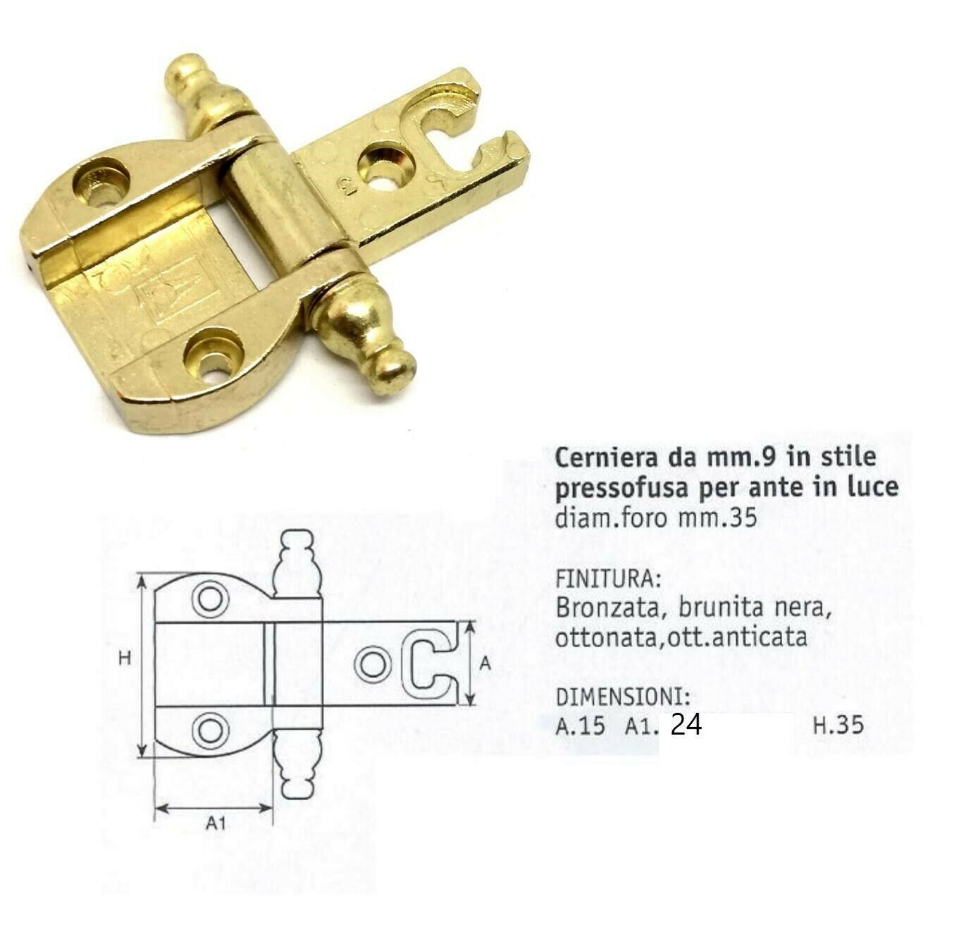 CERNIERA MOBILI ANTICHI X ANTE OTTONATA FORO mm.35 MOBILI IN STILE ANSELMI 230