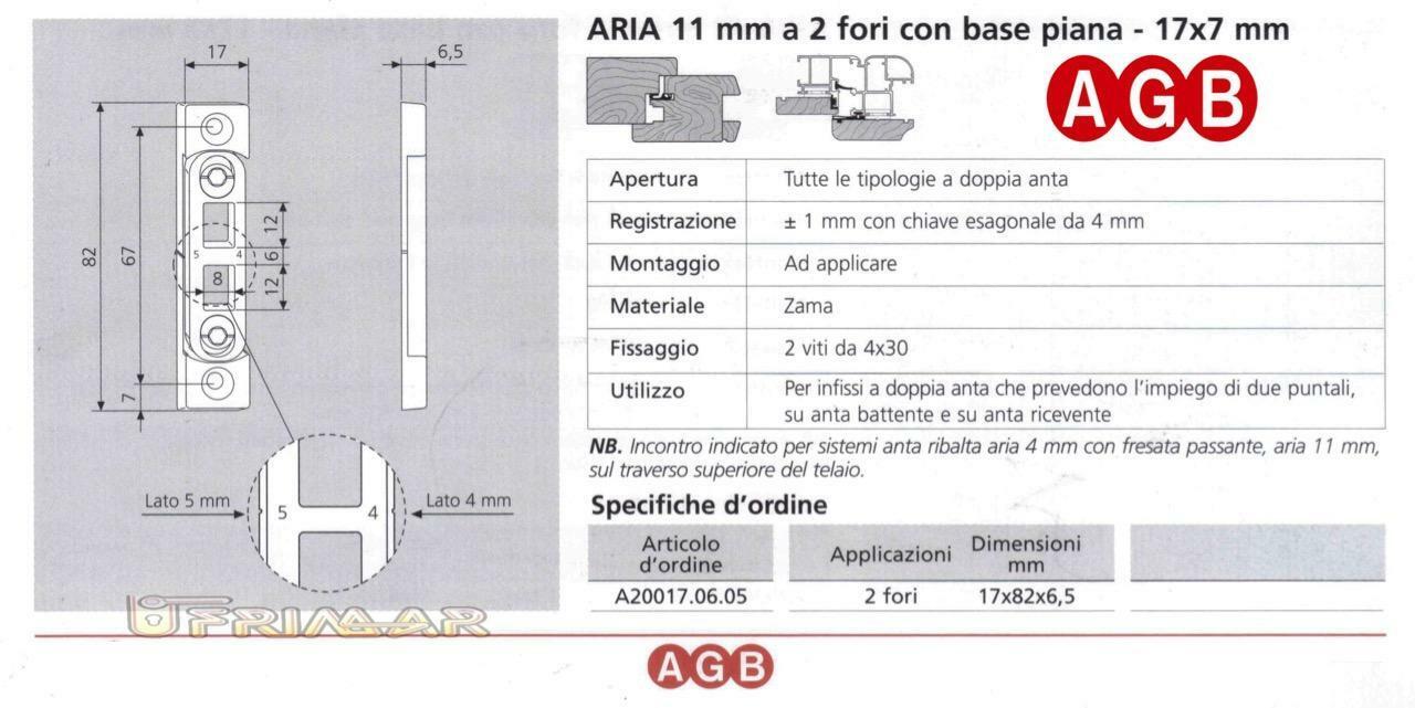 Incontro registrabile per puntali AGB cod.A200170605 Aria 11 mm 2 for1 17x7 mm