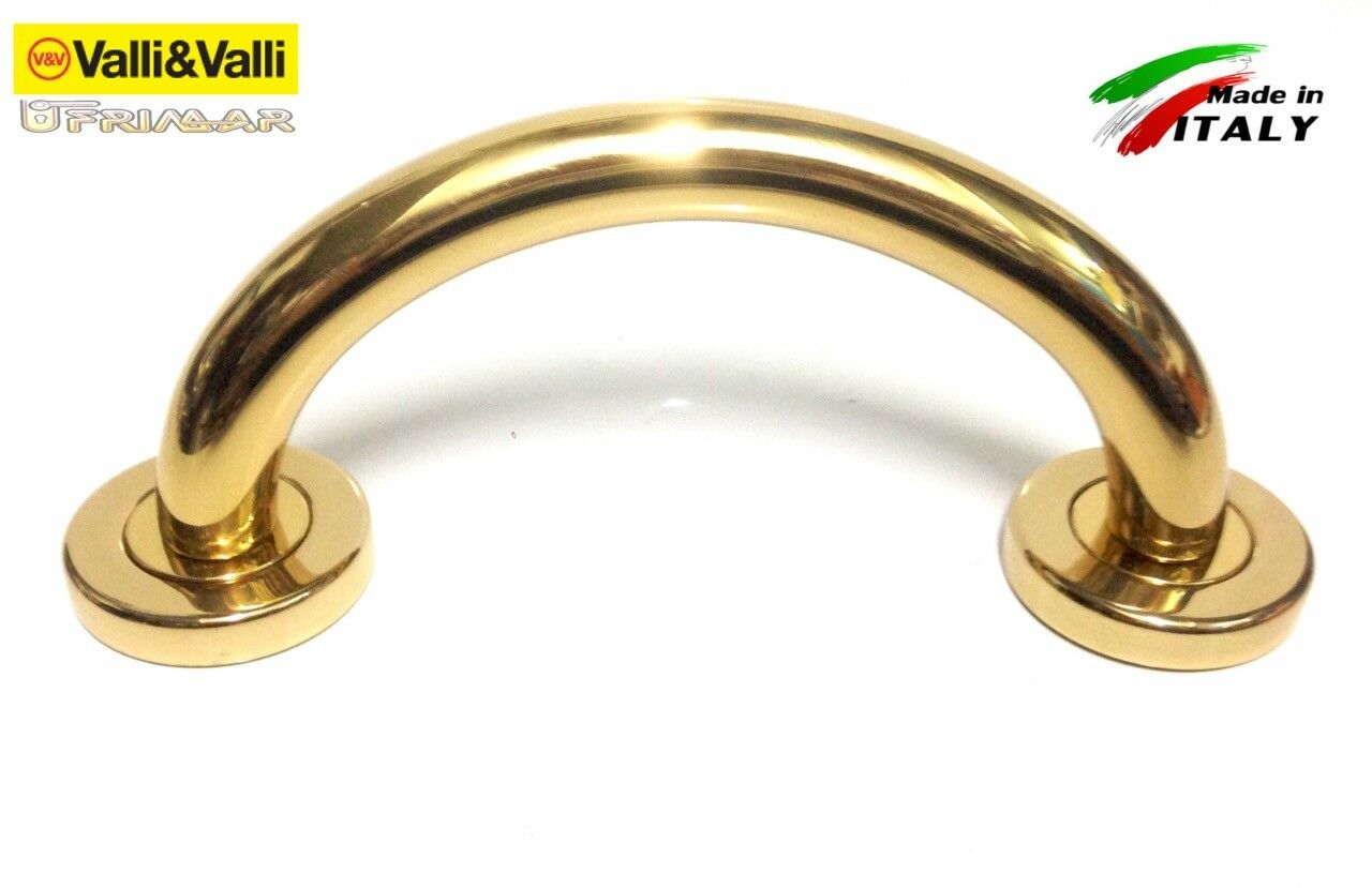 MANIGLIONE PORTA OTTONE VALLI E VALLI mm.210 CURVO K1188 ORO LUCIDO Int. mm.160