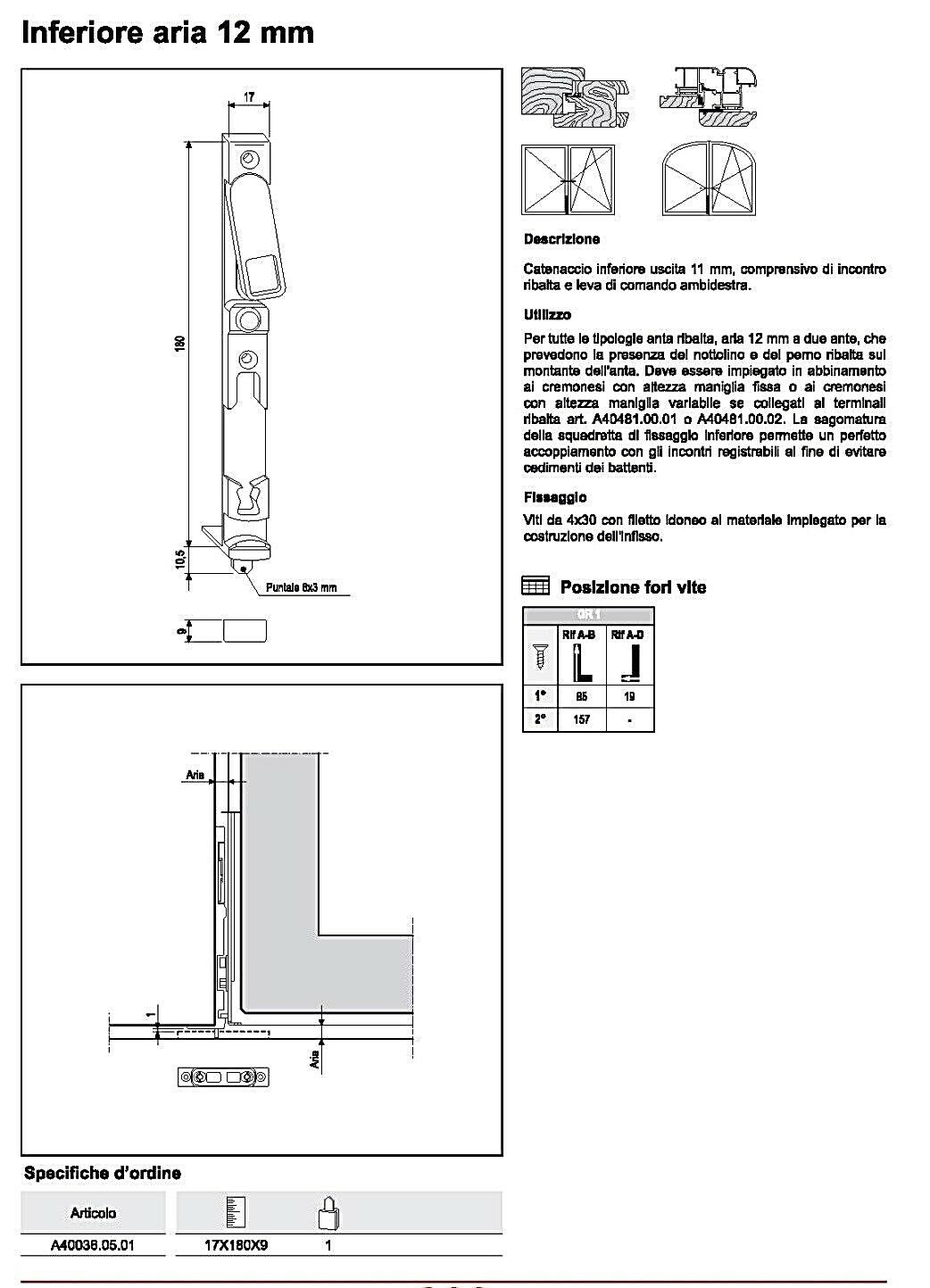 CATENACCIO INFERIORE AGB cod. A400360501 Aria 12 ricambio 00019717 ex. 41218012