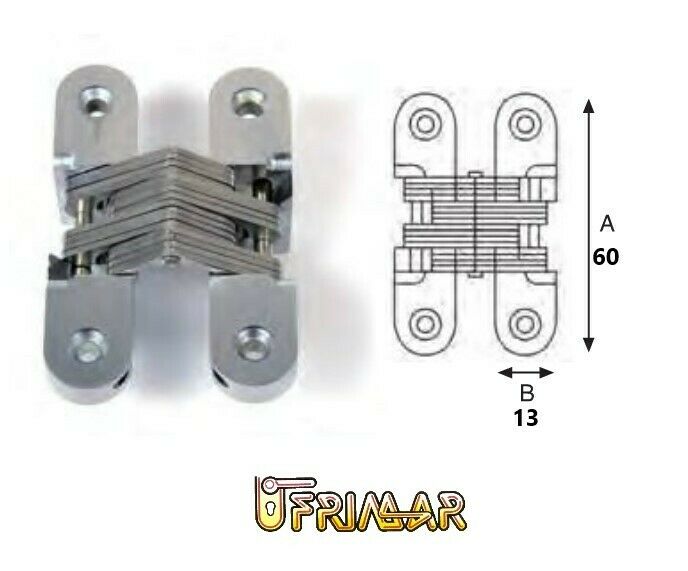 CERNIERA INVISIBILE A SCOMPARSA mm.60x13 PER PORTE IN LEGNO CROMO SATINATO