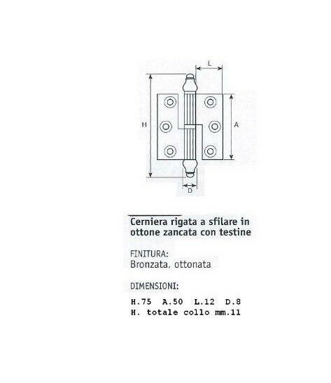 CERNIERA MOBILI ANTICHI BAROCCO CON BATTUTA mm.50x40 mezzo collo BRONZO Dx/Sx