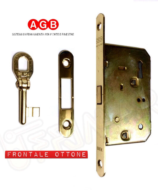 SERRATURA AGB SCIVOLA A GANCIO 01772.50 OTTONE LUCIDO CHIUSURA A CHIAVE INFILARE
