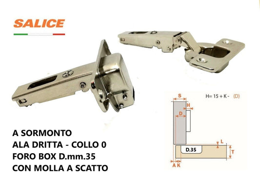 CERNIERA SALICE C2ABP99 FORO mm.35 A SORMONTO COLLO 0 CON MOLLA C2A6A99 A SCATTO