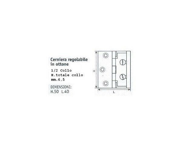 CERNIERE PER MOBILI ANTICHI OTTONE 1/2 COLLO mm.50x40 CON PIASTRA REGOLABILE CSS