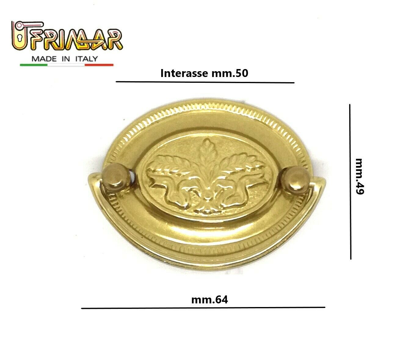 MANIGLIA CLASSICA PER MOBILI ANTICHI Interasse mm.48 OTTONE LUCIDO ditta BESANA
