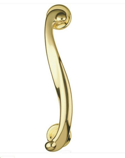 MANIGLIONE PER PORTA PORTONE MANIGLIA RICCIO INTER. mm.245 OTTONE PVD DECENTRATO