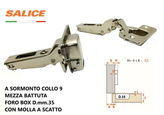 CERNIERA SALICE C2A6G99 FORO mm.35 MEZZA BATTUTA COLLO 9 CON MOLLA A SCATTO