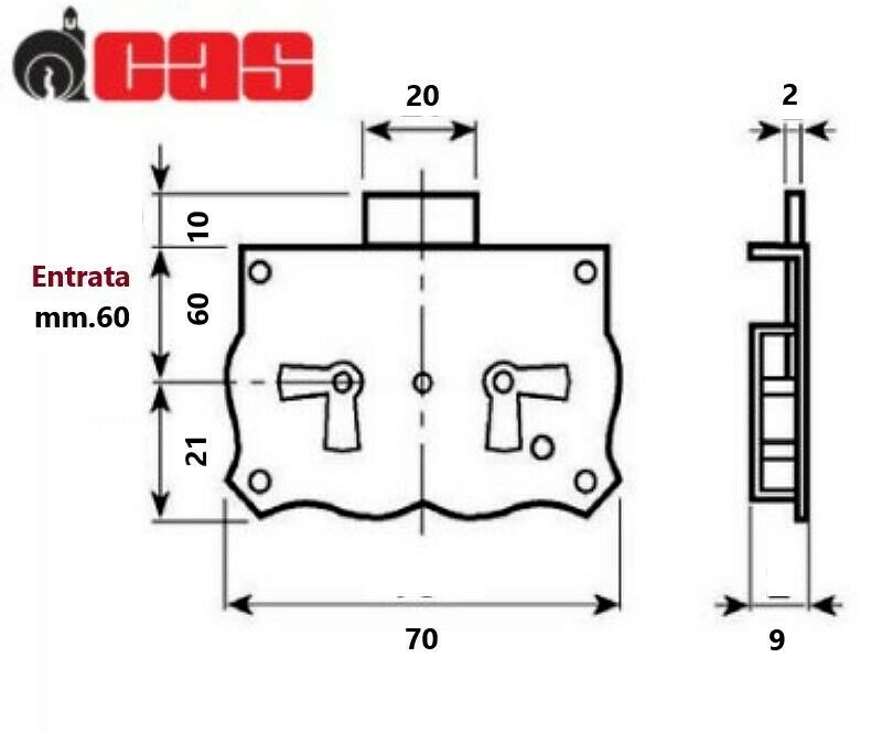 SERRATURA PER MOBILI ANTICHI Entrata mm.60 CAS CASSA ESTERNA A REDOSSO NERA