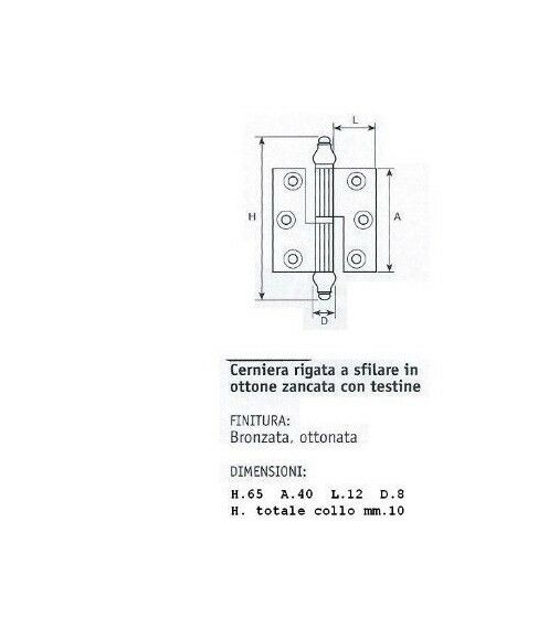 CERNIERA MOBILI ANTICHI BAROCCO CON BATTUTA mm.40x40 mezzo collo BRONZO Dx/Sx
