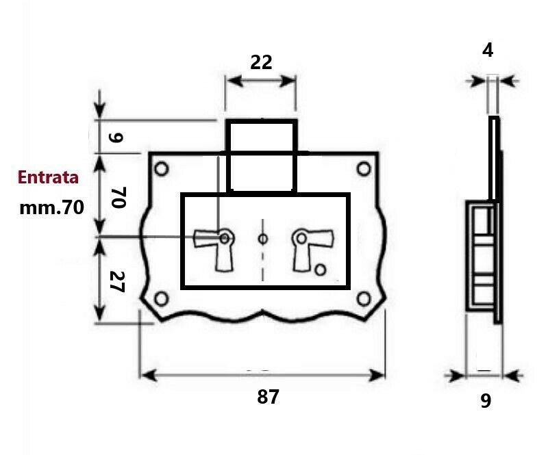 SERRATURA PER MOBILI ANTICHI Entrata mm.70 CASSA INCASSO 572/A FASEM AMBIDESTRA