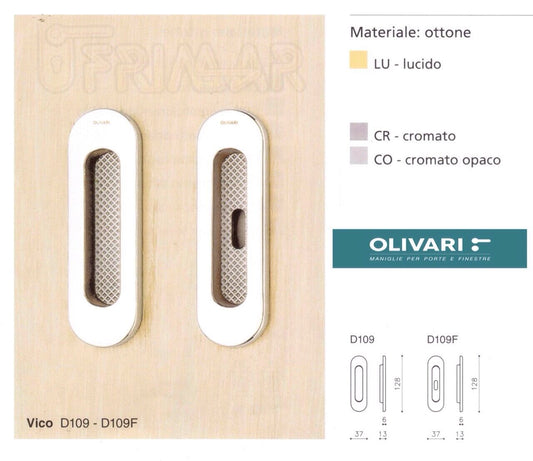 MANIGLIA INCASSO PORTA SCORREVOLE OLIVARI D109F CON FORO CHIAVE VARIE FINITURE