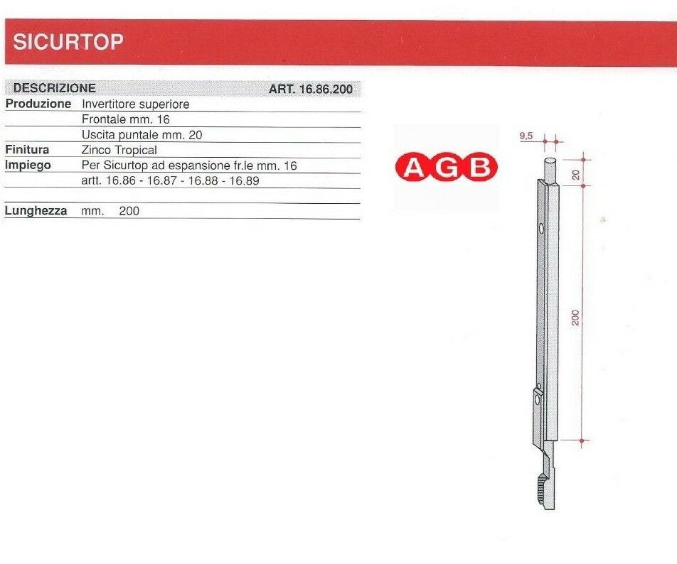 TERMINALE SUPERIORE SICURTOP AGB 1686200 mm.200 CON PUNTALE F016900003 Front.16