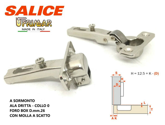 CERNIERA SALICE C6A7C99 FORO mm.26 A SORMONTO COLLO 0 CON MOLLA A SCATTO C6A7C99