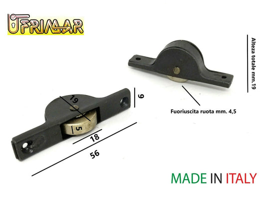Carrello per ante vetrine scorrevoli con cuscinetti acciaio 56x19x9 pattini
