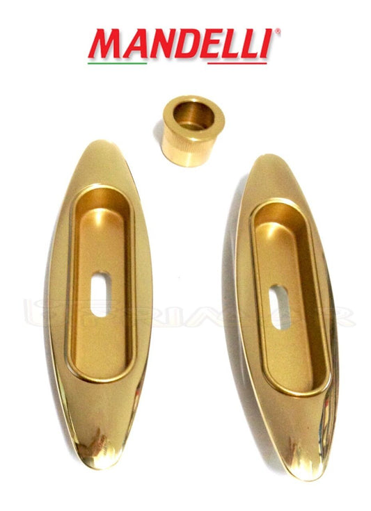 KIT MANIGLIE INCASSO PORTA SCORREVOLE MANDELLI CLIP 368C ORO LUCIDO CON FORO C.