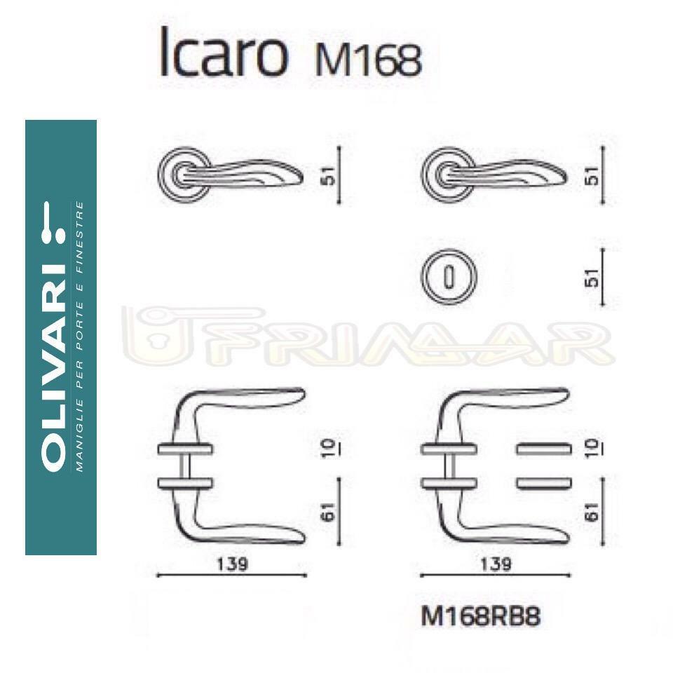MANIGLIA PER PORTA OLIVARI ICARO M168RB8 OTTONE LUCIDO Design PAOLO PORTOGHESI