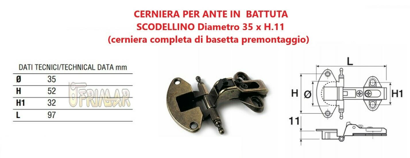 CERNIERE PER MOBILI KARIN FORO mm.35x11 BRONZO CERNIERA IN STILE tipo ANSELMI