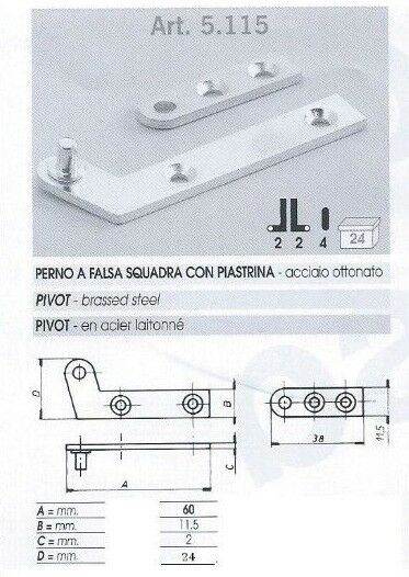 CERNIERA PERNO ARMADIO KIT COMPLETO PER 2 ANTE CARDINI PER ANTA MOBILE L.mm.60